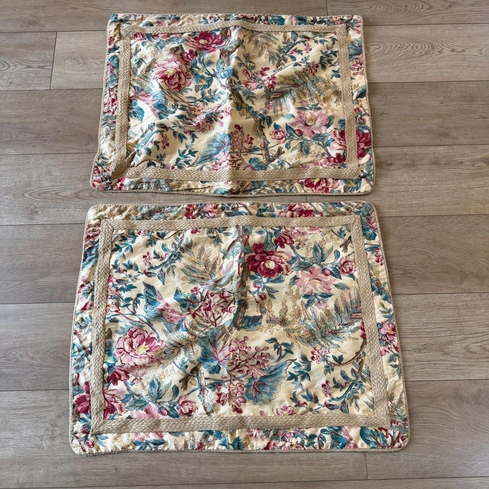 Vtg Ralph Lauren Home King Floral Cotton Pillow Sham Pair Jute Tangier Old Money